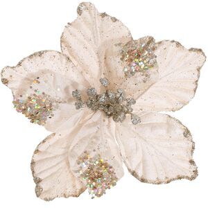 1230 Chunky Glitter Christmas Flowers Large Velvet Poinsettia Artificial